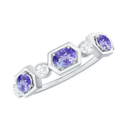 Real Tanzanite and Diamond Half Eternity Ring