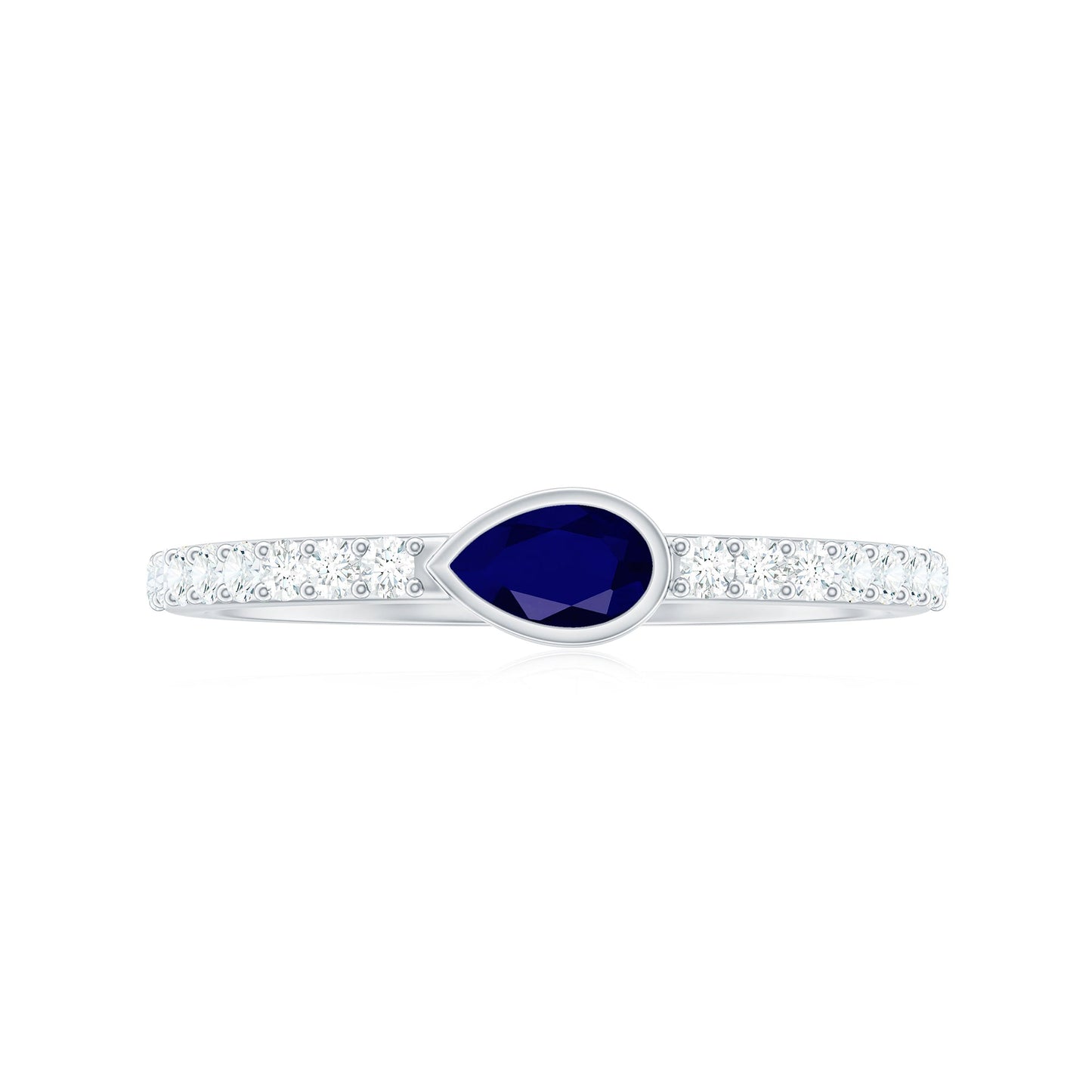 Real Pear Shape Blue Sapphire Promise Ring with Diamond