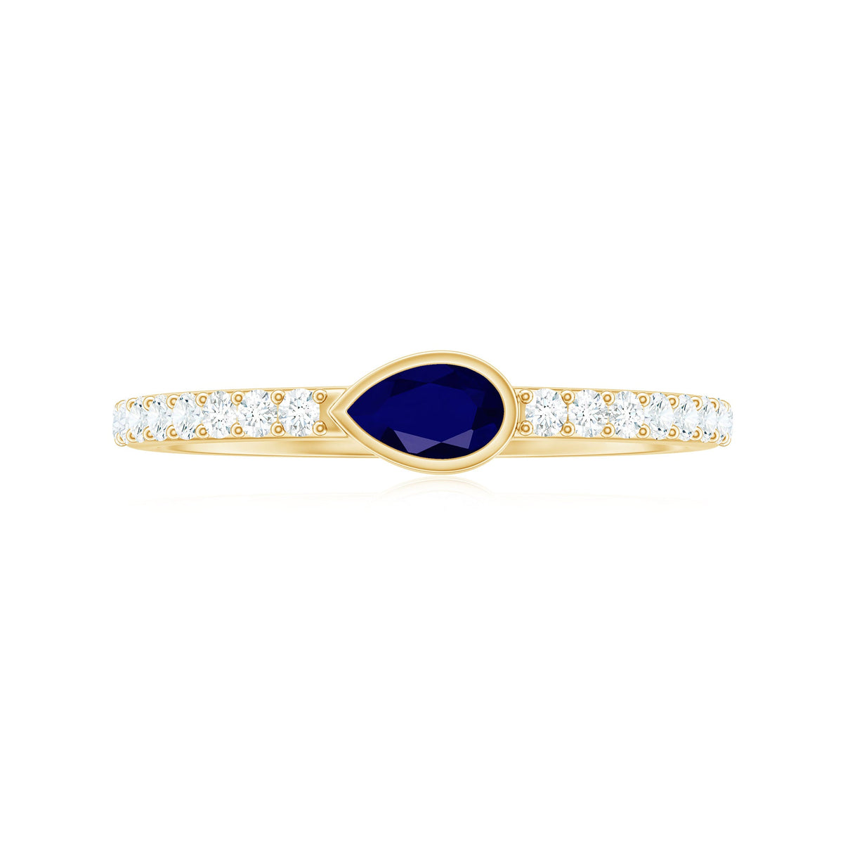 Real Pear Shape Blue Sapphire Promise Ring with Diamond