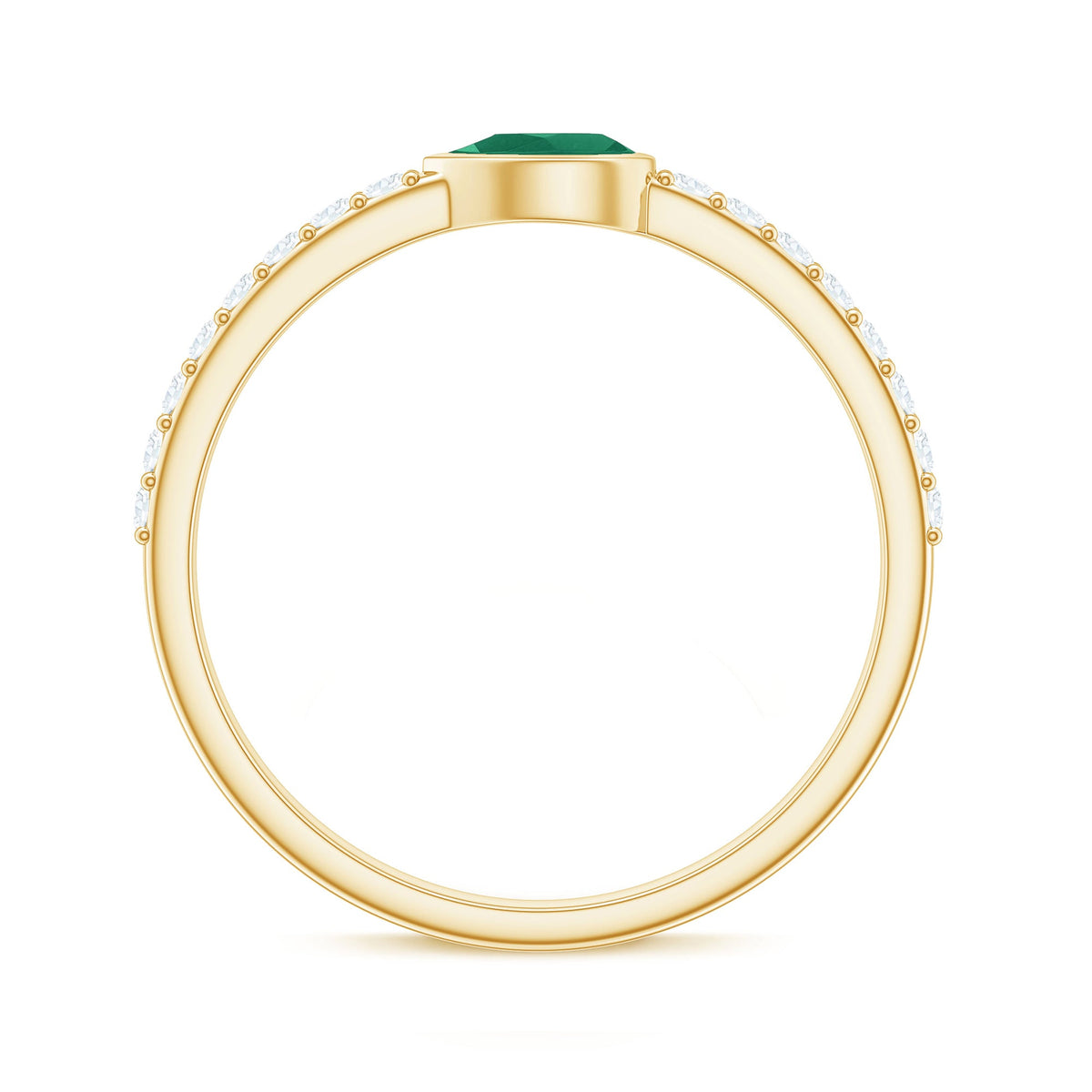 Natural Pear Shape Emerald Diamond Promise Ring in Bezel Setting