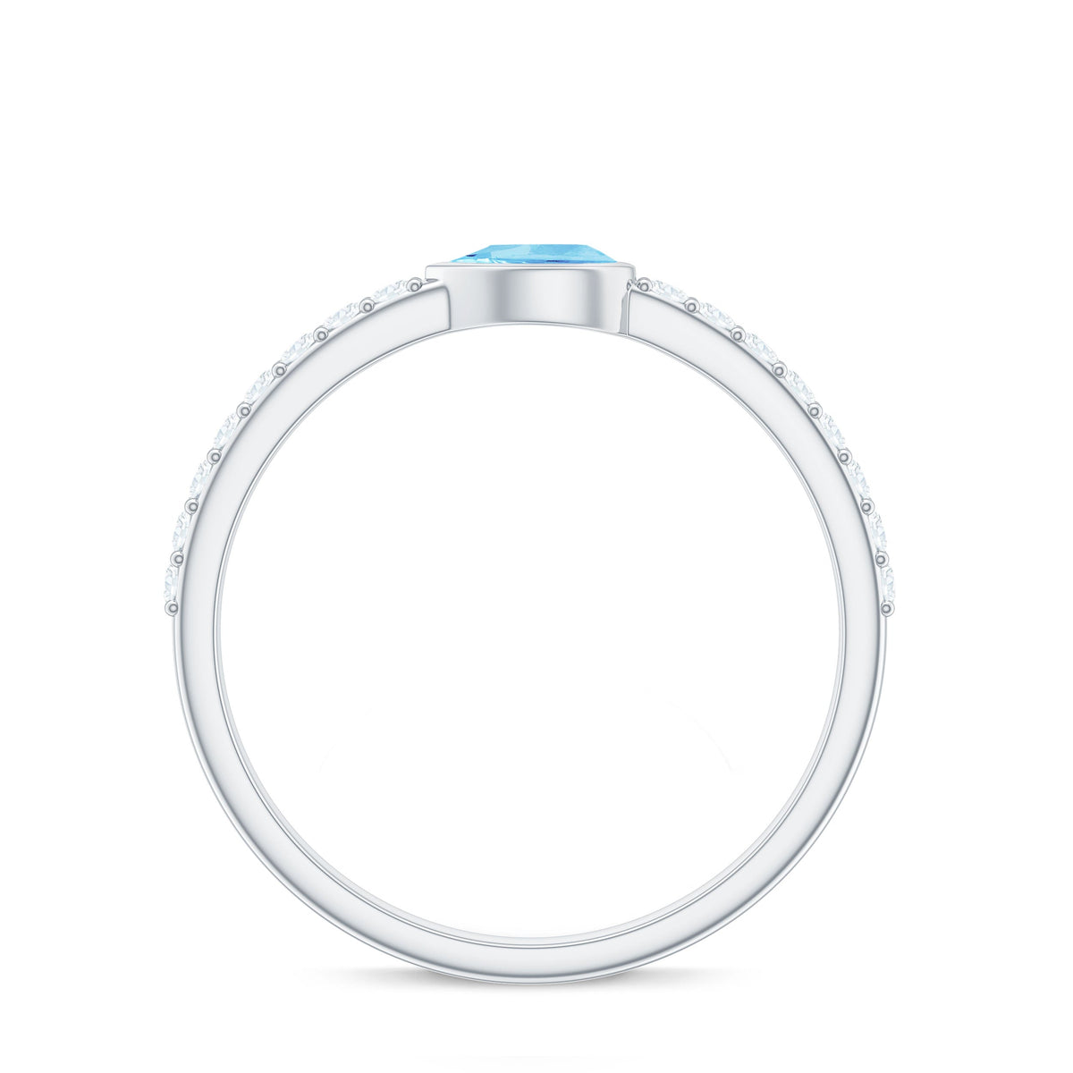 Pear Cut Aquamarine Promise Ring with Diamond