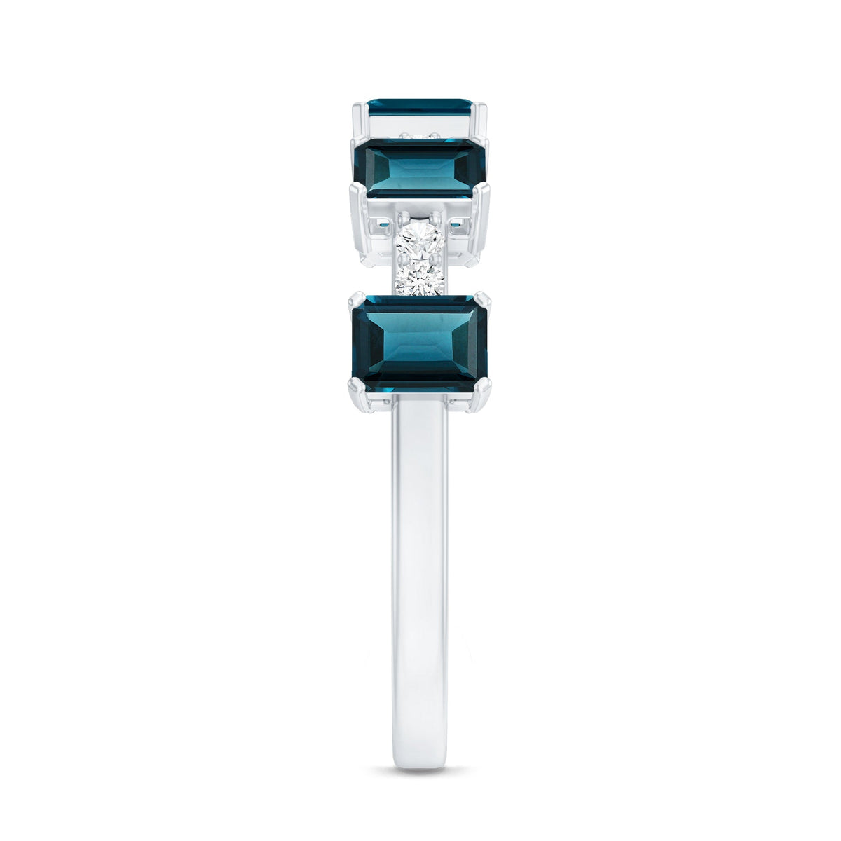 Emerald Cut London Blue Topaz Half Eternity Band with Diamond