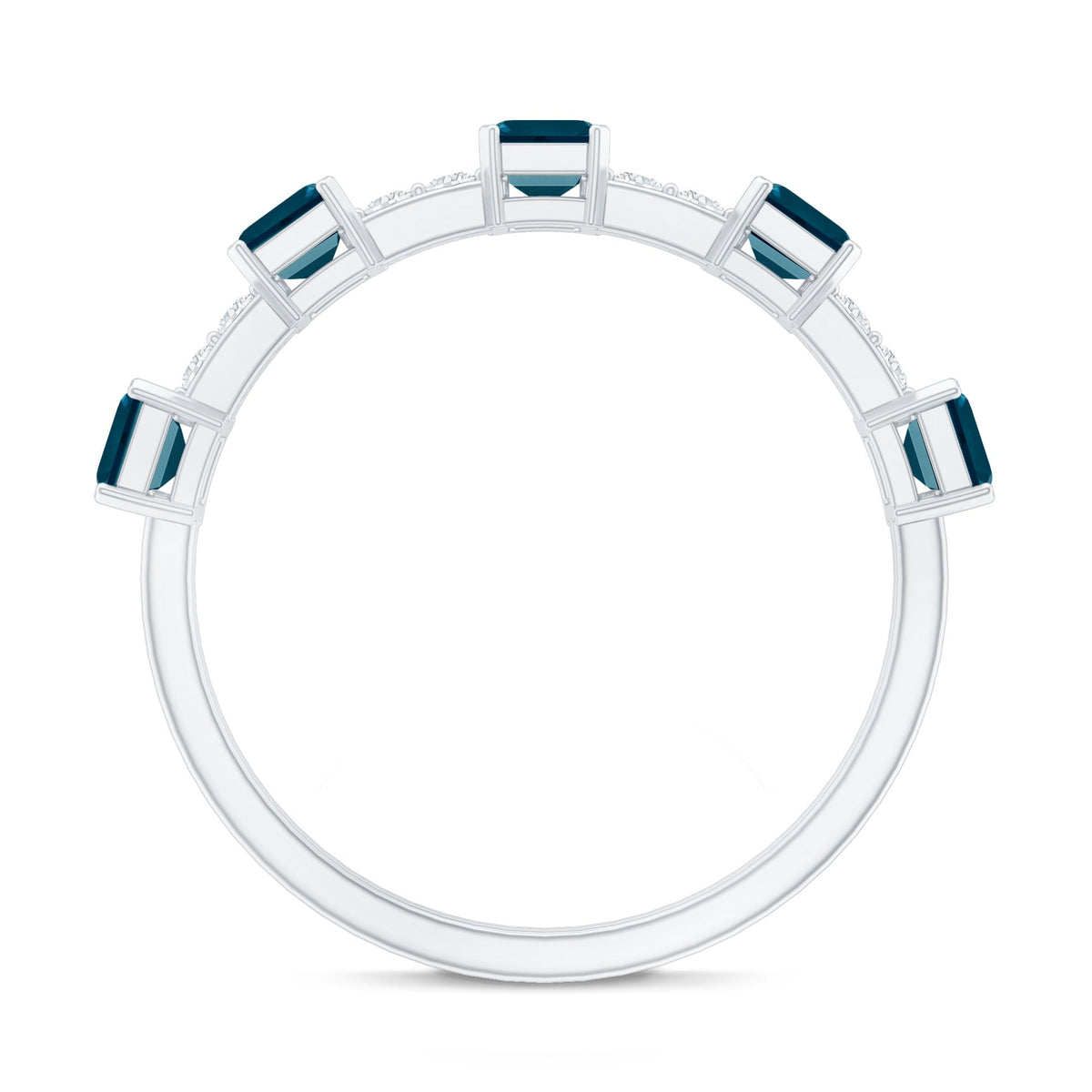 Emerald Cut London Blue Topaz Half Eternity Band with Diamond