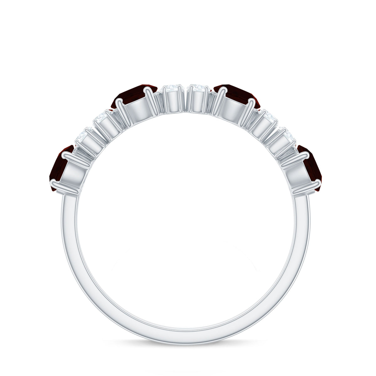 Genuine Garnet Half Eternity Ring with Diamond