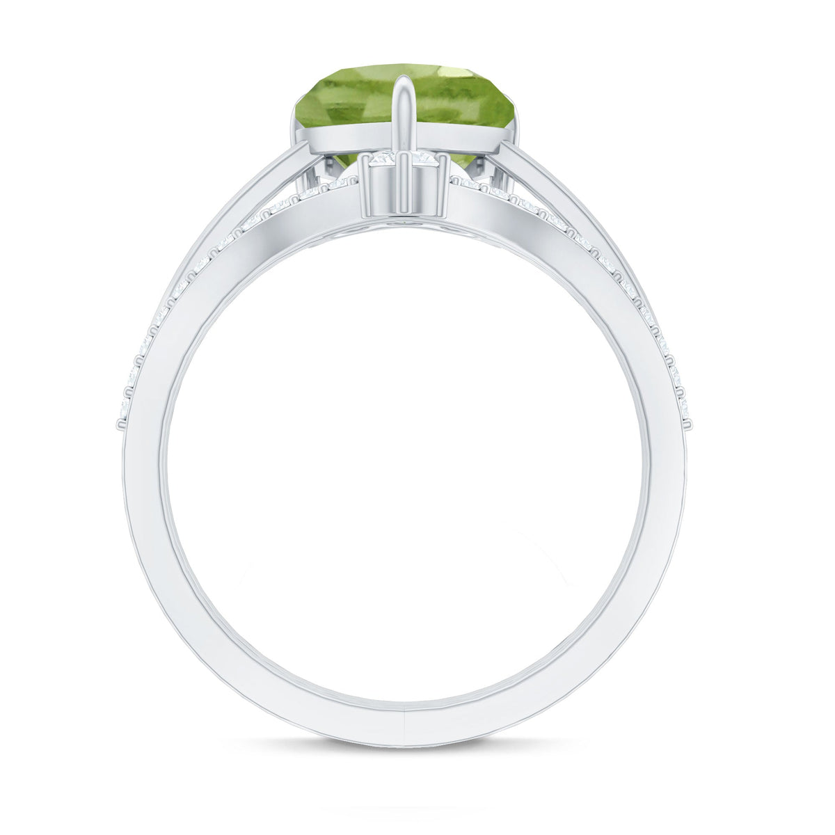 Anillo de compromiso de peridoto natural de 2 quilates con forma de corazón con realzador de diamantes