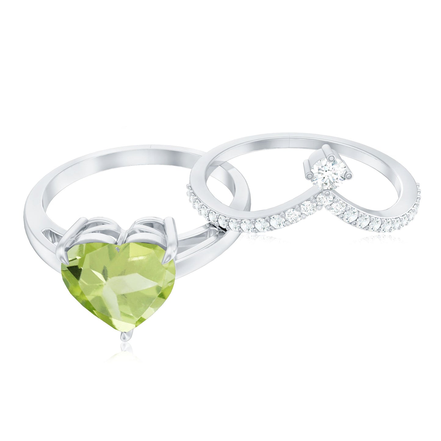 Anillo de compromiso de peridoto natural de 2 quilates con forma de corazón con realzador de diamantes
