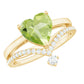 Anillo de compromiso de peridoto natural de 2 quilates con forma de corazón con realzador de diamantes