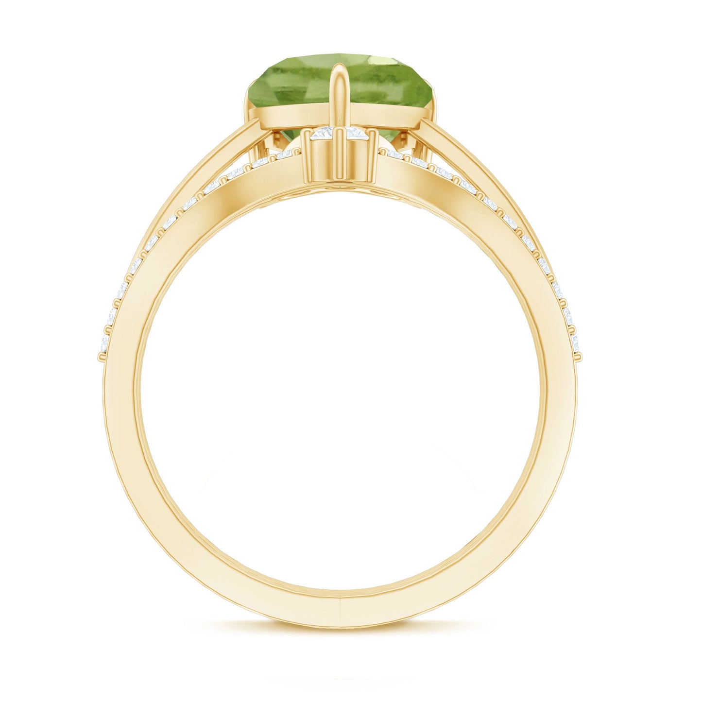Anillo de compromiso de peridoto natural de 2 quilates con forma de corazón con realzador de diamantes