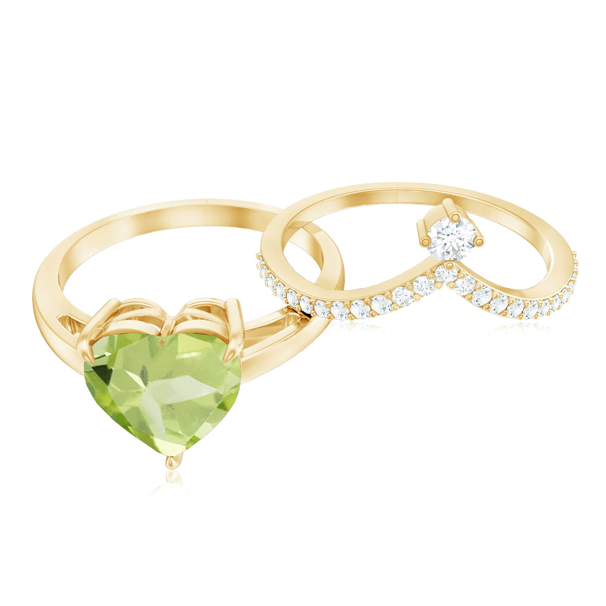Anillo de compromiso de peridoto natural de 2 quilates con forma de corazón con realzador de diamantes