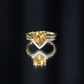 2 Carat Heart Shape Citrine and Diamond Bridal Ring Set