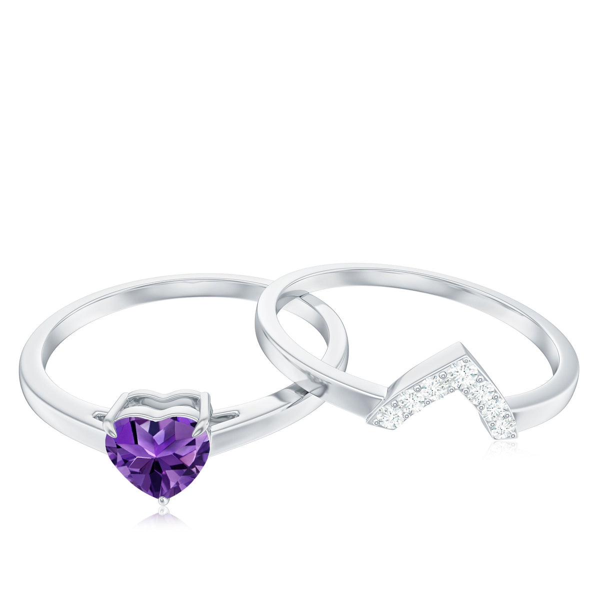 Natural Heart Shape Amethyst Engagement Ring Set with Diamond