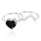 Natural Black Spinel Diamond 2 Carat Heart Engagement and Wedding Ring Set of 2