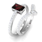 Real 0.7 Carat Garnet Diamond Emerald Cut Wedding Bridal Ring Set of 2