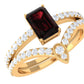 Real 0.7 Carat Garnet Diamond Emerald Cut Wedding Bridal Ring Set of 2