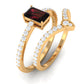 Real 0.7 Carat Garnet Diamond Emerald Cut Wedding Bridal Ring Set of 2