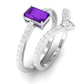 Natural 1.4 Carat Emerald Cut Amethyst Diamond Wedding Ring Set