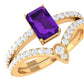 Natural 1.4 Carat Emerald Cut Amethyst Diamond Wedding Ring Set