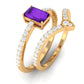 Natural 1.4 Carat Emerald Cut Amethyst Diamond Wedding Ring Set