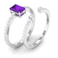 Certified Real 1.4 Carat Emerald Cut Amethyst Wedding Bridal Ring Set with Diamond