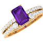 Certified Real 1.4 Carat Emerald Cut Amethyst Wedding Bridal Ring Set with Diamond