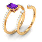 Certified Real 1.4 Carat Emerald Cut Amethyst Wedding Bridal Ring Set with Diamond
