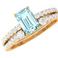Natural 0.6 Carat Aquamarine and Diamond Emerald Cut Bridal Ring Set