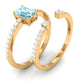 Natural 0.6 Carat Aquamarine and Diamond Emerald Cut Bridal Ring Set
