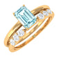 Solitaire 0.6 Carat Aquamarine and Diamond Emerald Cut Stackable Ring Set