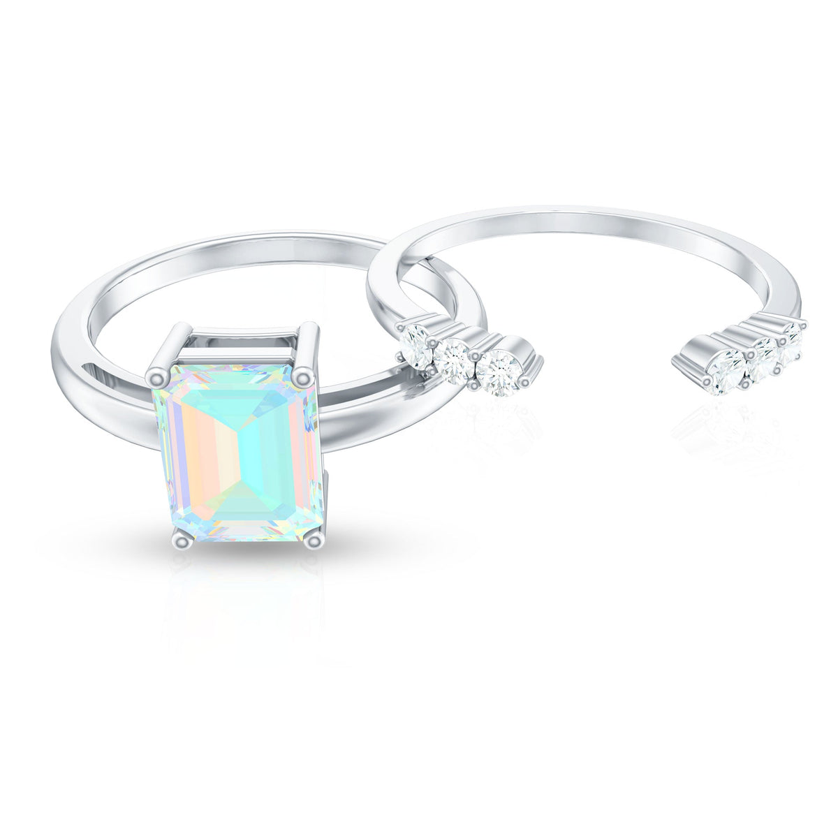 2 Carat Emerald Cut Ethiopian Opal Solitaire Ring Set with Diamond Enhancer
