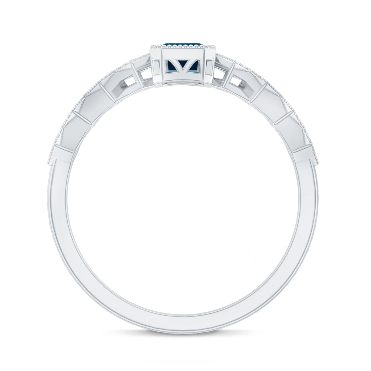 0.7 Carat Emerald Cut London Blue Topaz Engagement Ring with Beaded Details