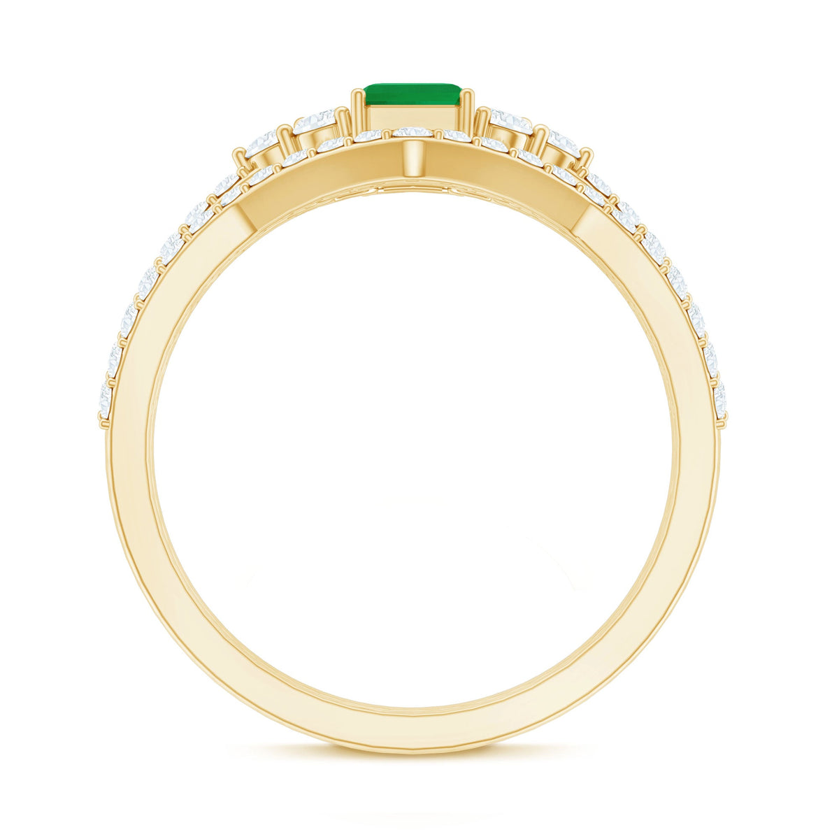 Genuine 0.6 Carat Emerald Cut Emerald Diamond Bridal Ring Set of 2