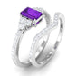 Genuine 1.4 Carat Emerald Cut Amethyst Wedding Ring Set with Diamond