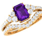 Genuine 1.4 Carat Emerald Cut Amethyst Wedding Ring Set with Diamond