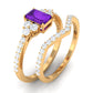 Genuine 1.4 Carat Emerald Cut Amethyst Wedding Ring Set with Diamond