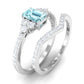 Genuine Aquamarine and Diamond Emerald Cut Wedding Ring Set with Certificate