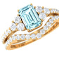 Genuine Aquamarine and Diamond Emerald Cut Wedding Ring Set with Certificate