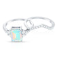 2 Carat Emerald Cut Ethiopian Opal Bridal Ring Set with Diamond Band