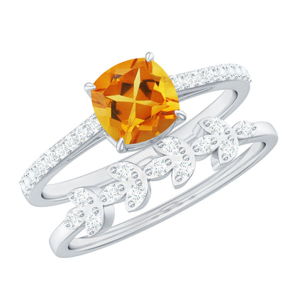 Juego de 2 anillos de boda y nupcial de citrino y diamante de 2,2 quilates certificado