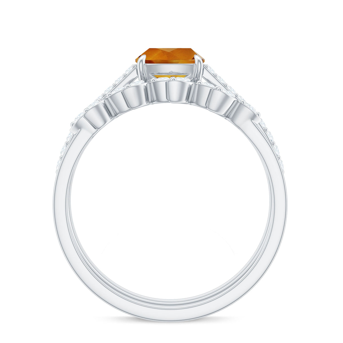 Juego de 2 anillos de boda y nupcial de citrino y diamante de 2,2 quilates certificado