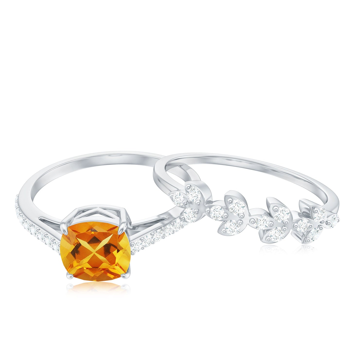 Juego de 2 anillos de boda y nupcial de citrino y diamante de 2,2 quilates certificado