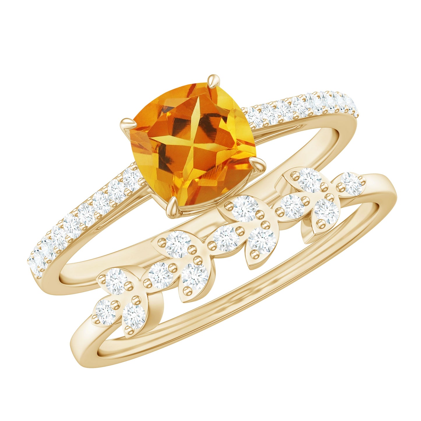Juego de 2 anillos de boda y nupcial de citrino y diamante de 2,2 quilates certificado
