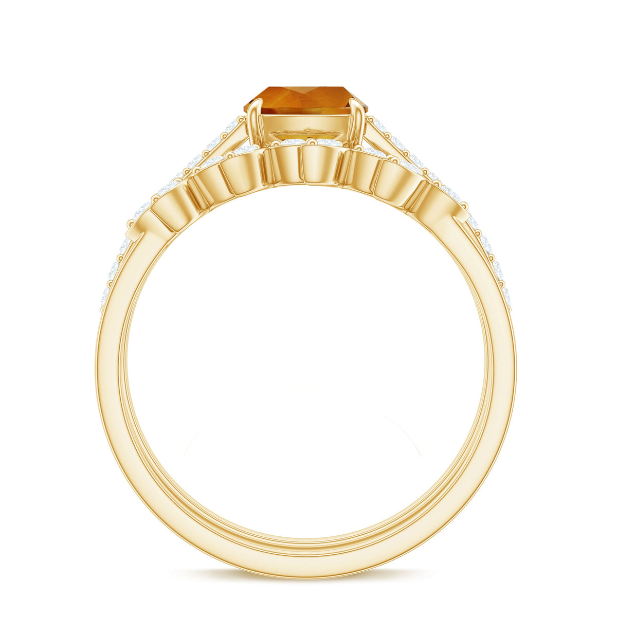 Juego de 2 anillos de boda y nupcial de citrino y diamante de 2,2 quilates certificado