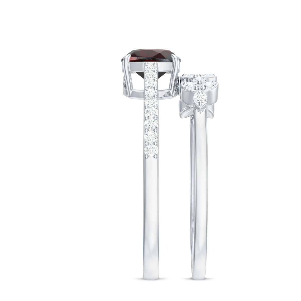 Juego de 2 anillos de boda nupciales de granate y diamante natural con corte de cojín de 3.2 quilates