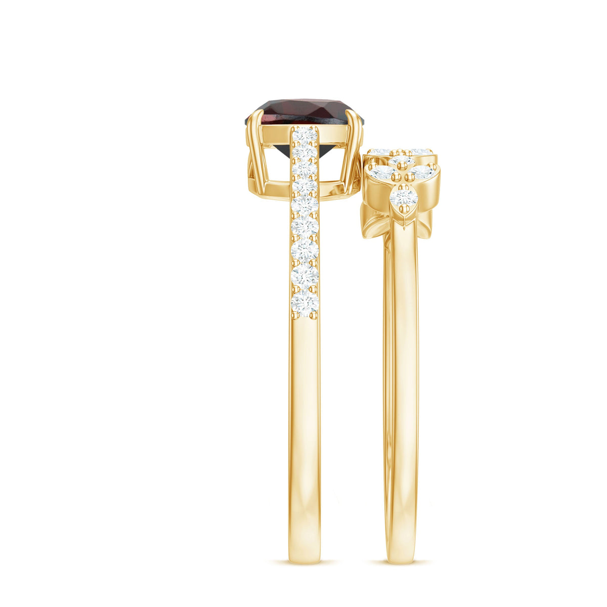 Juego de 2 anillos de boda nupciales de granate y diamante natural con corte de cojín de 3.2 quilates
