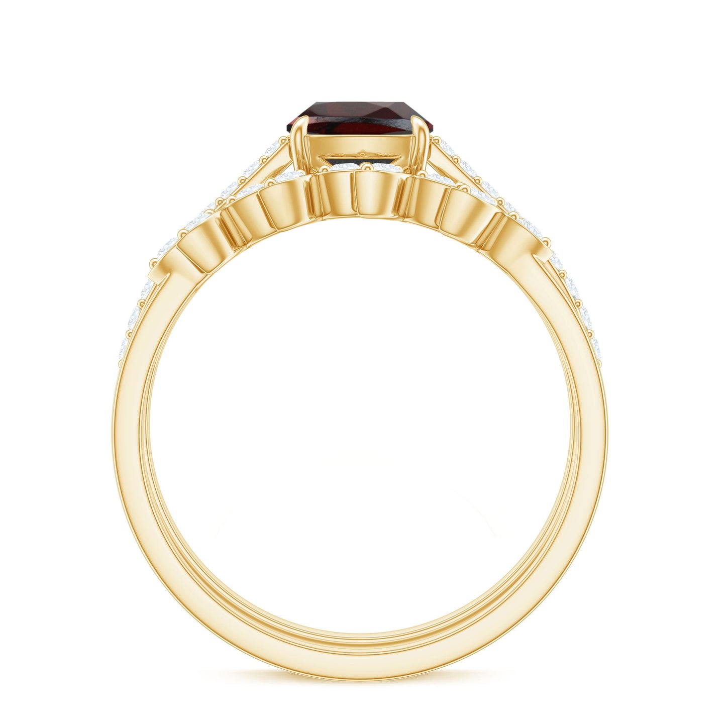 Juego de 2 anillos de boda nupciales de granate y diamante natural con corte de cojín de 3.2 quilates