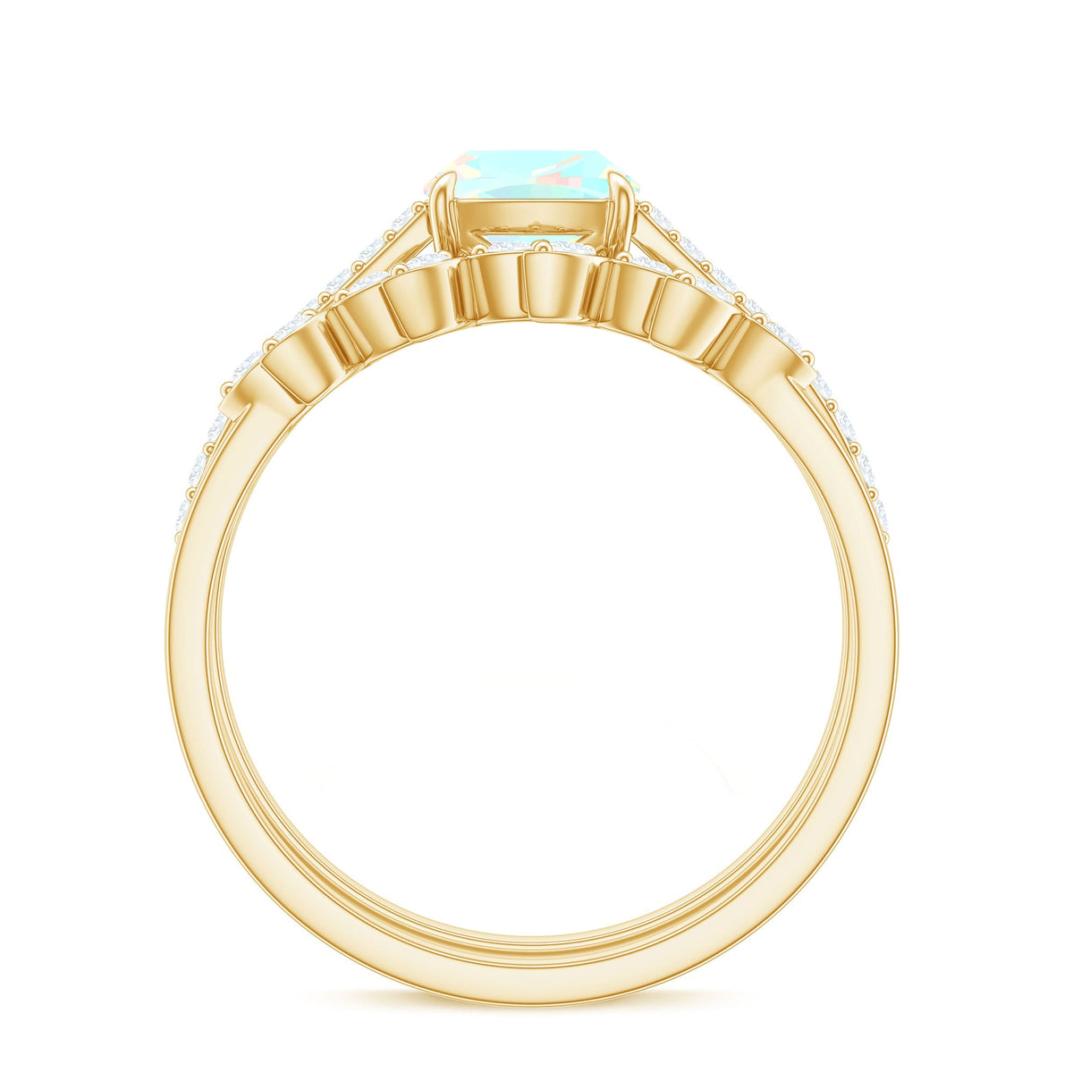 0.8 Carat Cushion Cut Ethiopian Opal Solitaire Ring Set with Diamond Stackable Band