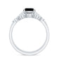 Cushion Cut Black Onyx and Diamond Engagement Ring with Leaf Wedding Band