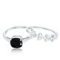 Cushion Cut Black Onyx and Diamond Engagement Ring with Leaf Wedding Band