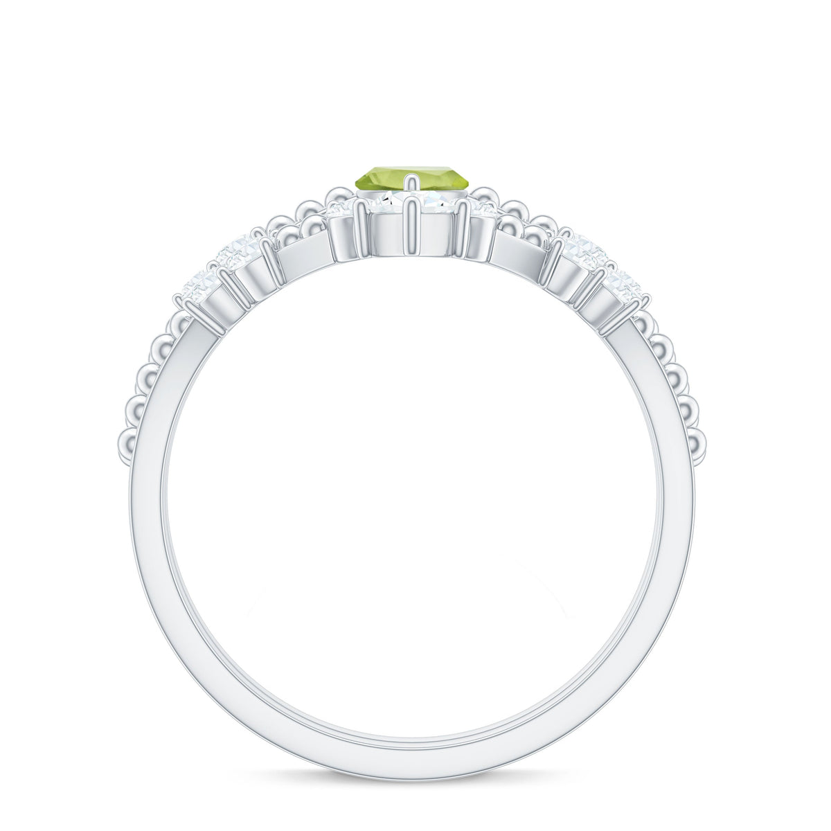 Natural Peridot Marquise Engagement Ring With Wedding Band