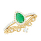 Vintage Looking Emerald Diamond Designer Engagement Wedding Ring Set
